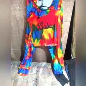 Womens New   Summer Urban Ou plus size  says Babe on shirt Brite TyeDye style
